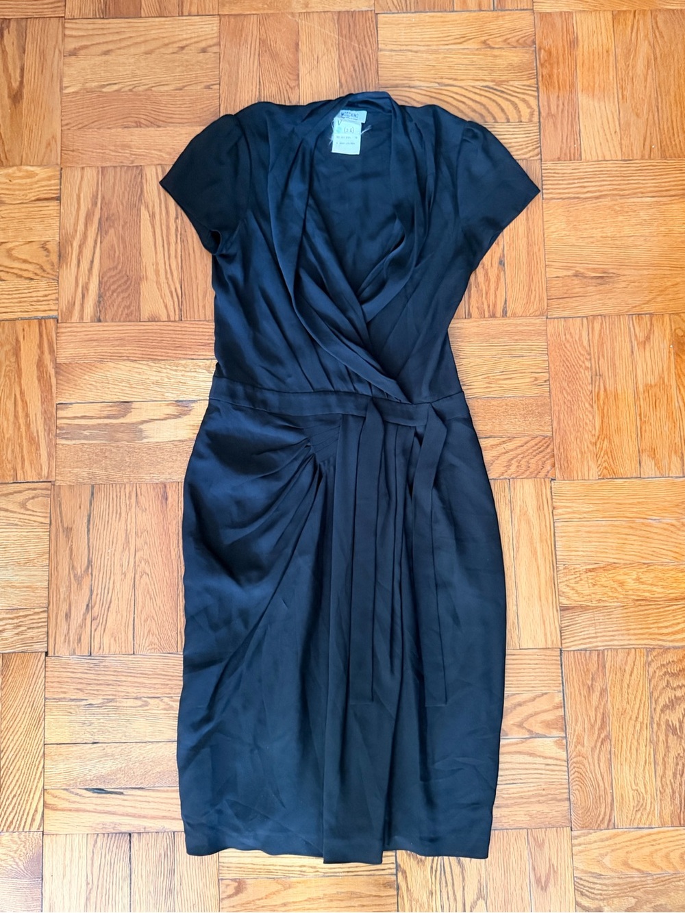 Vintage Moschino Black Silk Wrap-Front Midi Dress
